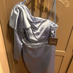 NWT Periwinkle Satin Bow Ieena Mac Duggal Cocktail Dress